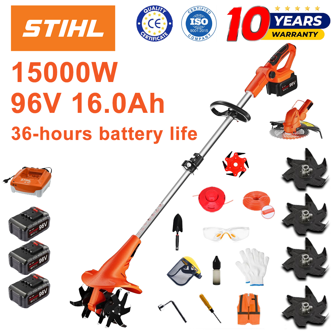(Výdrž baterie: 36 hodin) Pluh 15000W + lithiová baterie 96V 16,0Ah *3 + řezná hlava *1 + rychlonabíječka *1 + lopata *1 + rovný nůž *2 + pluhové nože *4 + pilový kotouč z lehkých slitin *1 + řezací nůž *1 + řezací lano *1 + různé příslušenství příslušenství